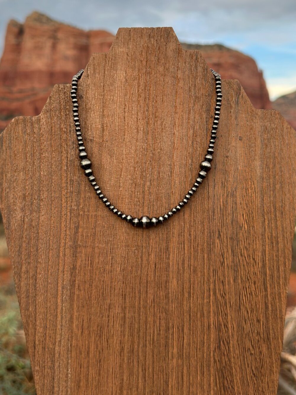 Handmade Brushed Steel Western Pearl Graduated Choker Necklace 14 inch